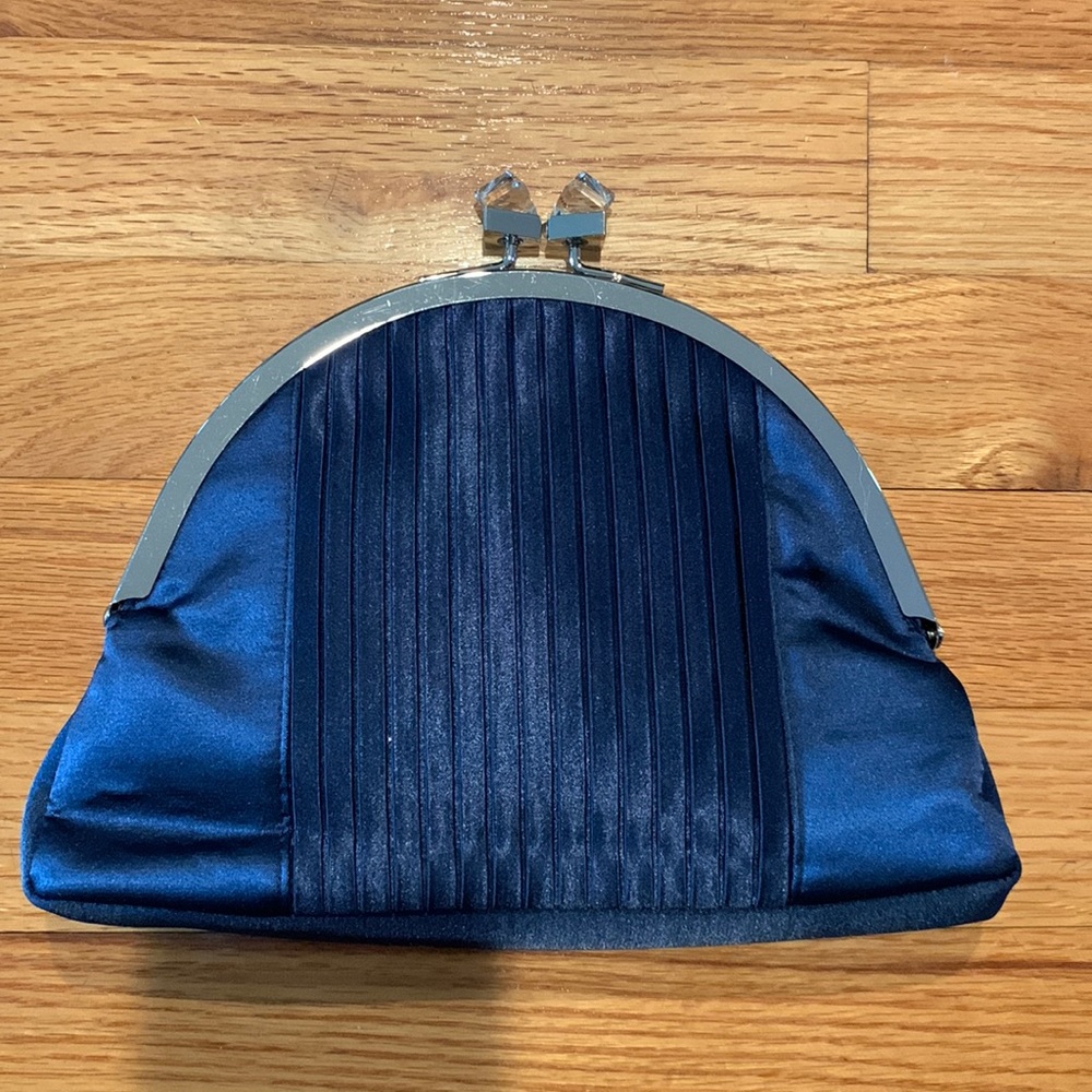 Navy Blue Satin Evening Clutch